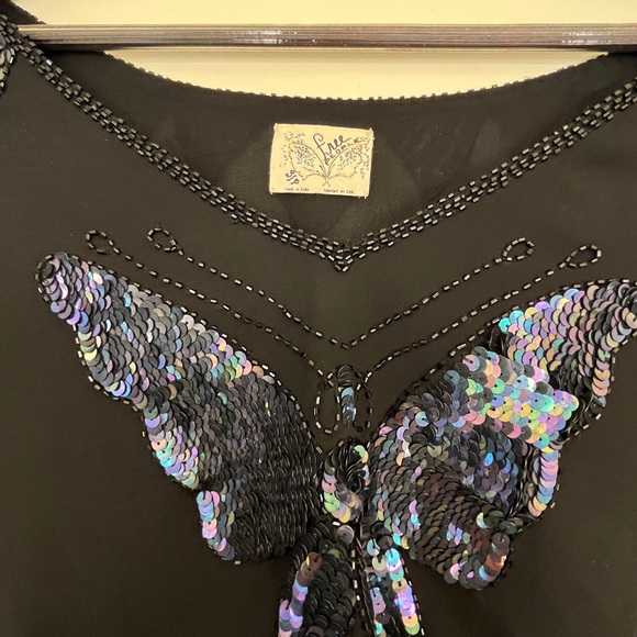 Free People Sequin Butterfly Beaded Crop Top in Black purple Size S/P - Picture 4 of 9